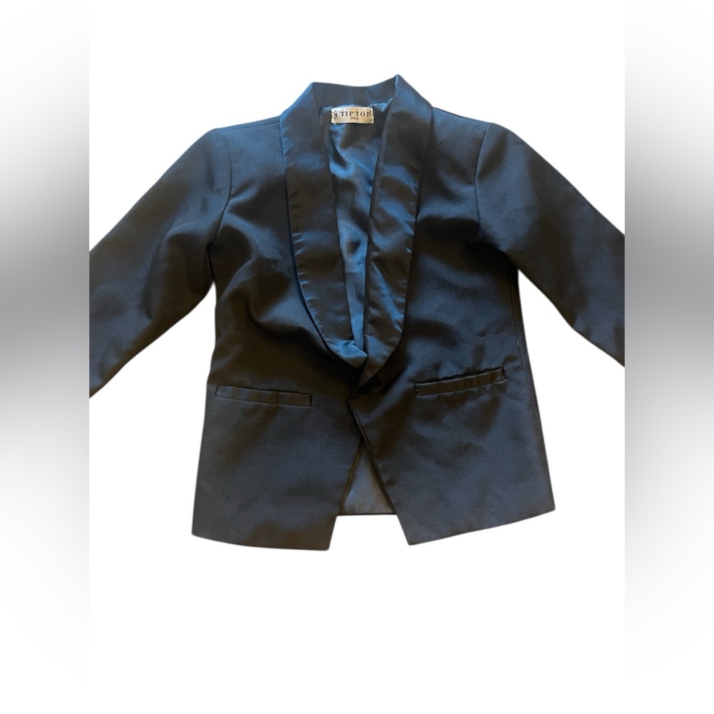 Kids Black Satin-Trim tuxedo top